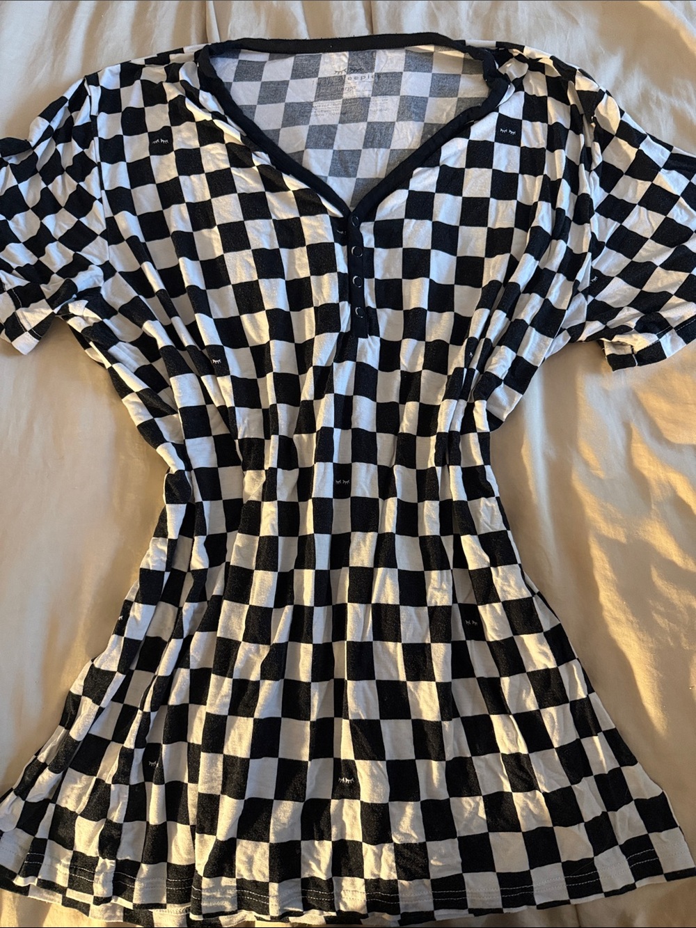 Little Sleepies Black and White Checkerboard Short Sleeve Pajama Top